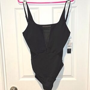 La Blanca Black One-Piece Swimsuit with Sheer V-Plunge
